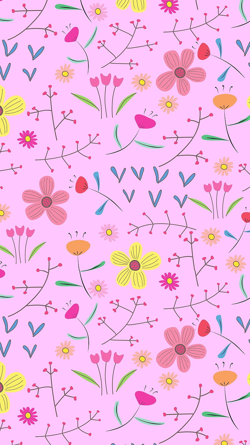 A pink background with flowers and leaves - Garden