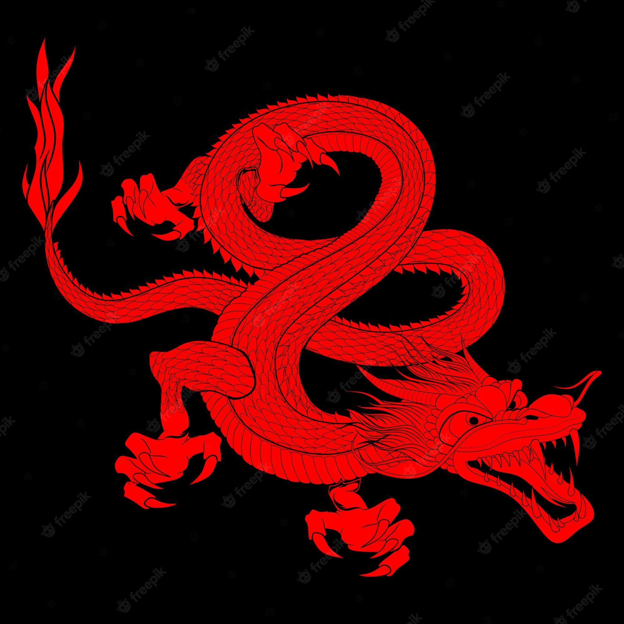 A red dragon on a black background - Dragon