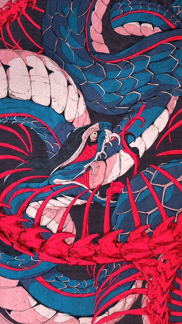 A detailed image of a person being eaten by tentacles - Dragon, snake