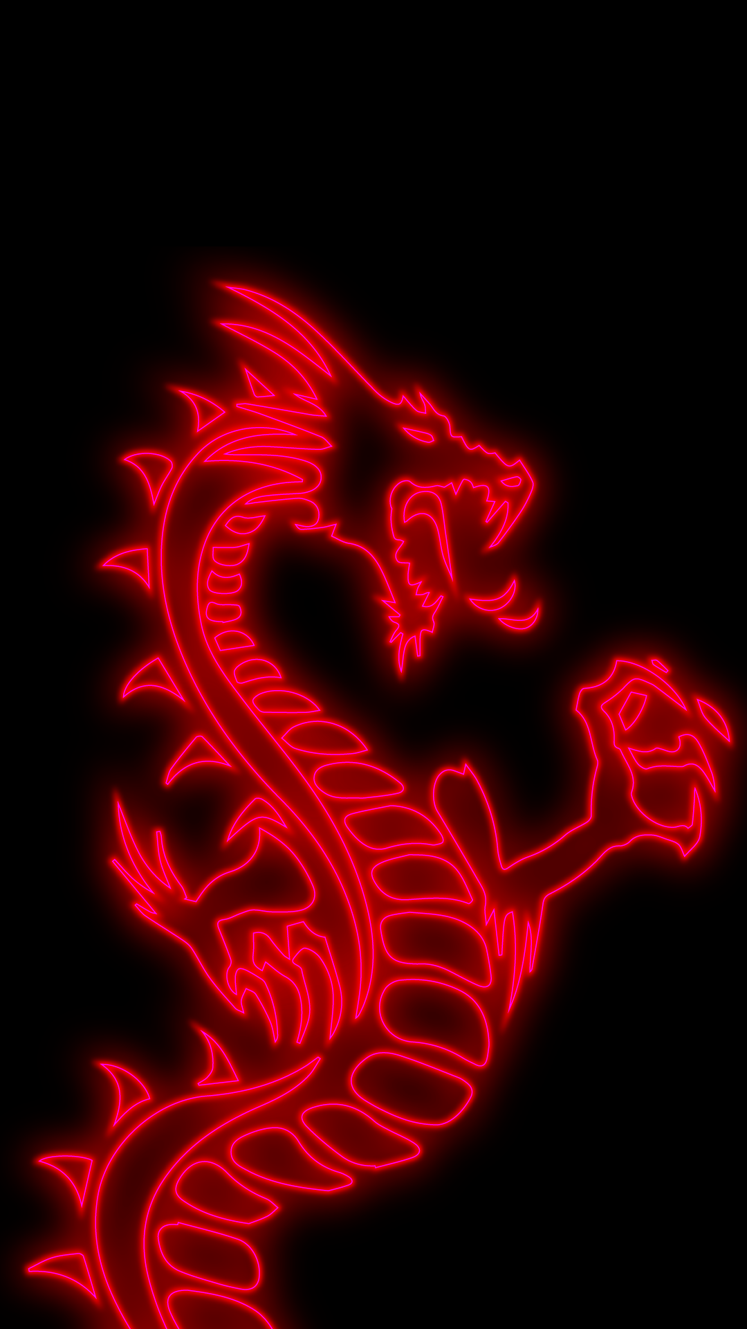 A red neon dragon on a black background - Neon red, dragon