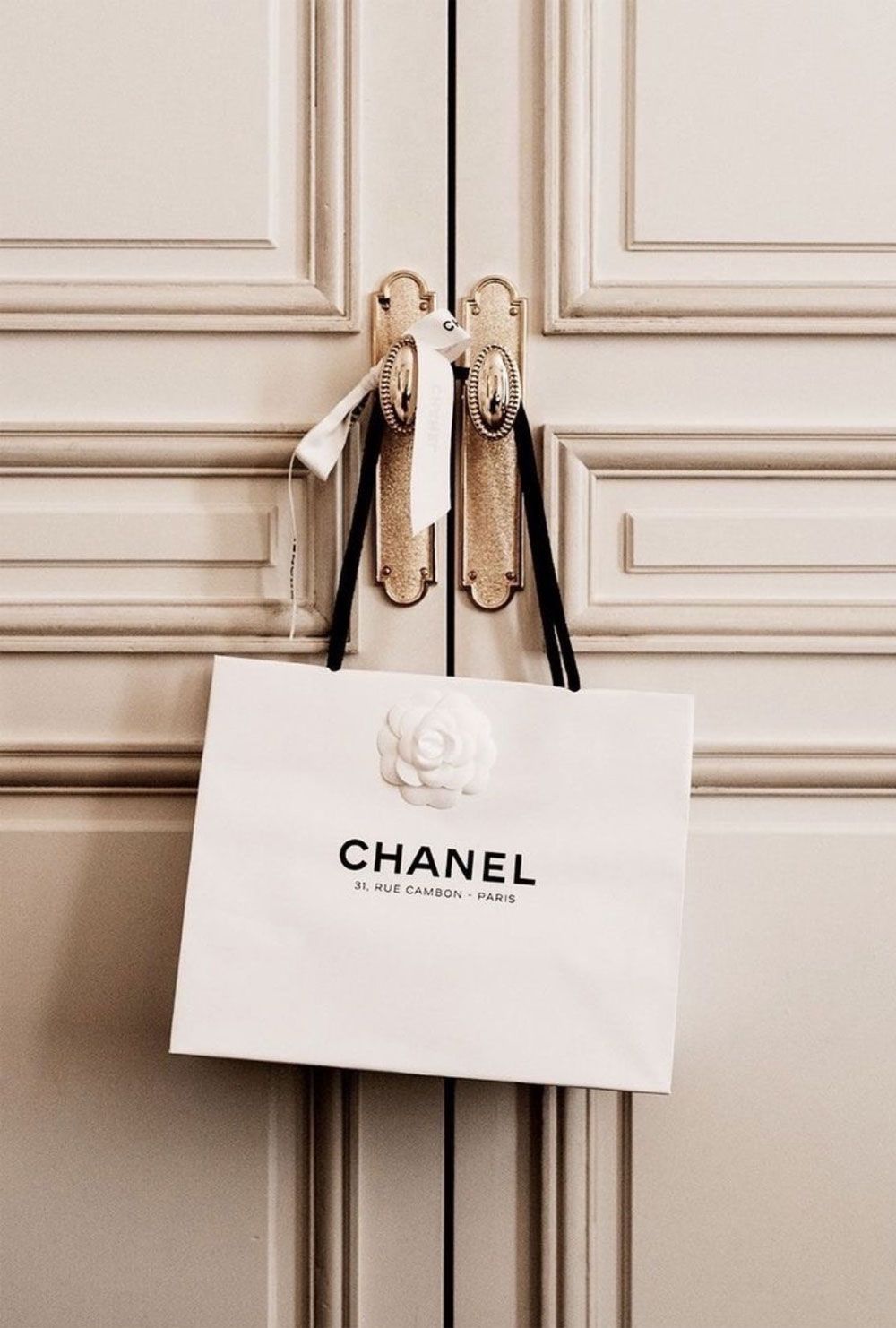 Chanel paper bag hanging on a door handle - Fashion, Chanel, Dior