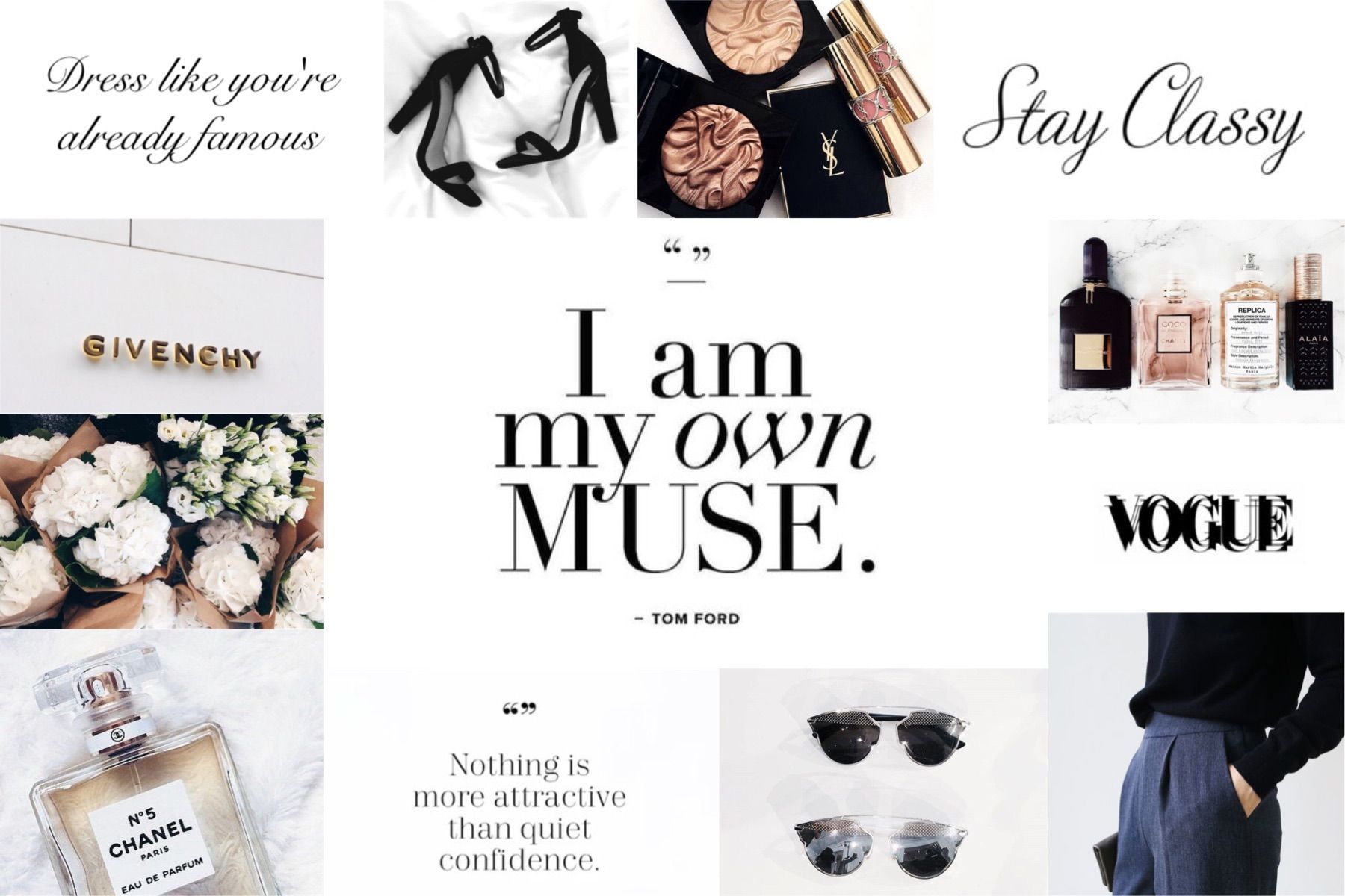 A collage of different items with the words i am my own muse - Fashion
