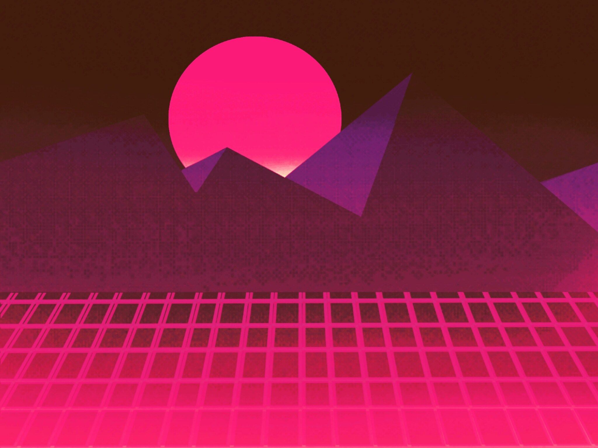 A pink and purple image of mountains - 80s, magenta