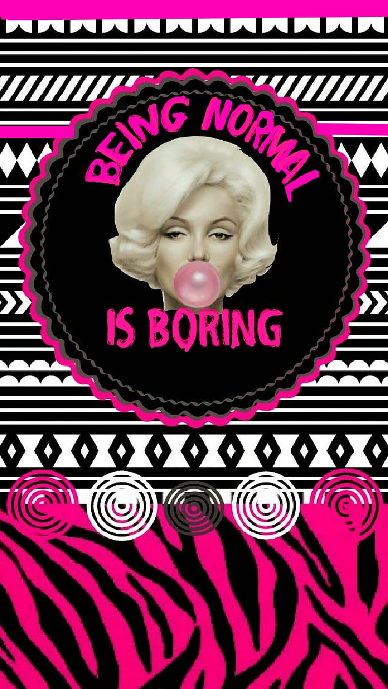 Bubblegum Queen, stripes, bubble, dots, black, hearts, marilyn monroe, hot pink, HD phone wallpaper