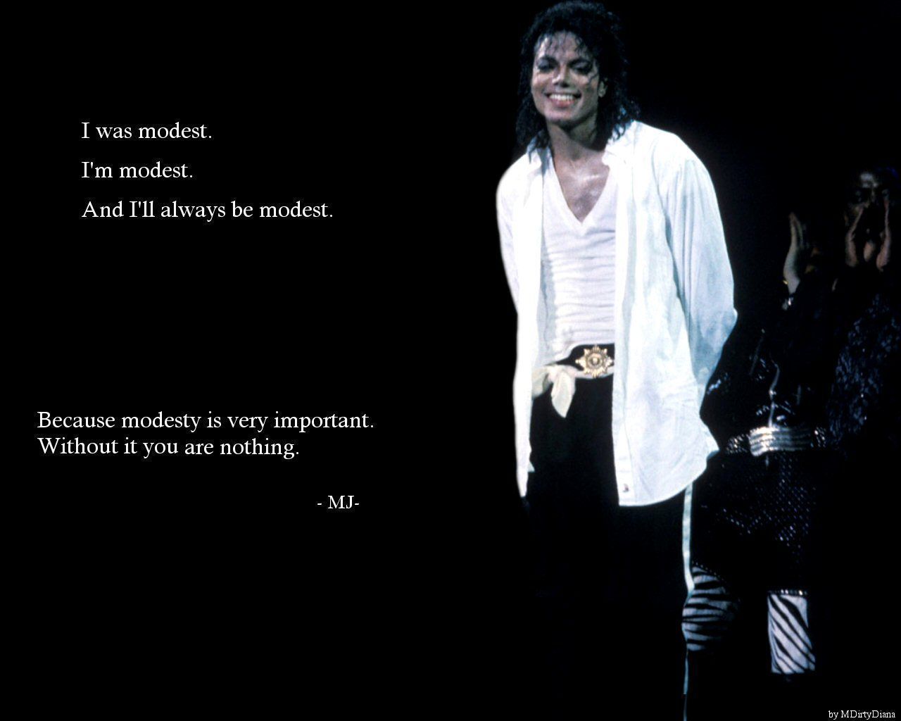 Michael Jackson in a white shirt and black pants with a quote from him. - Michael Jackson