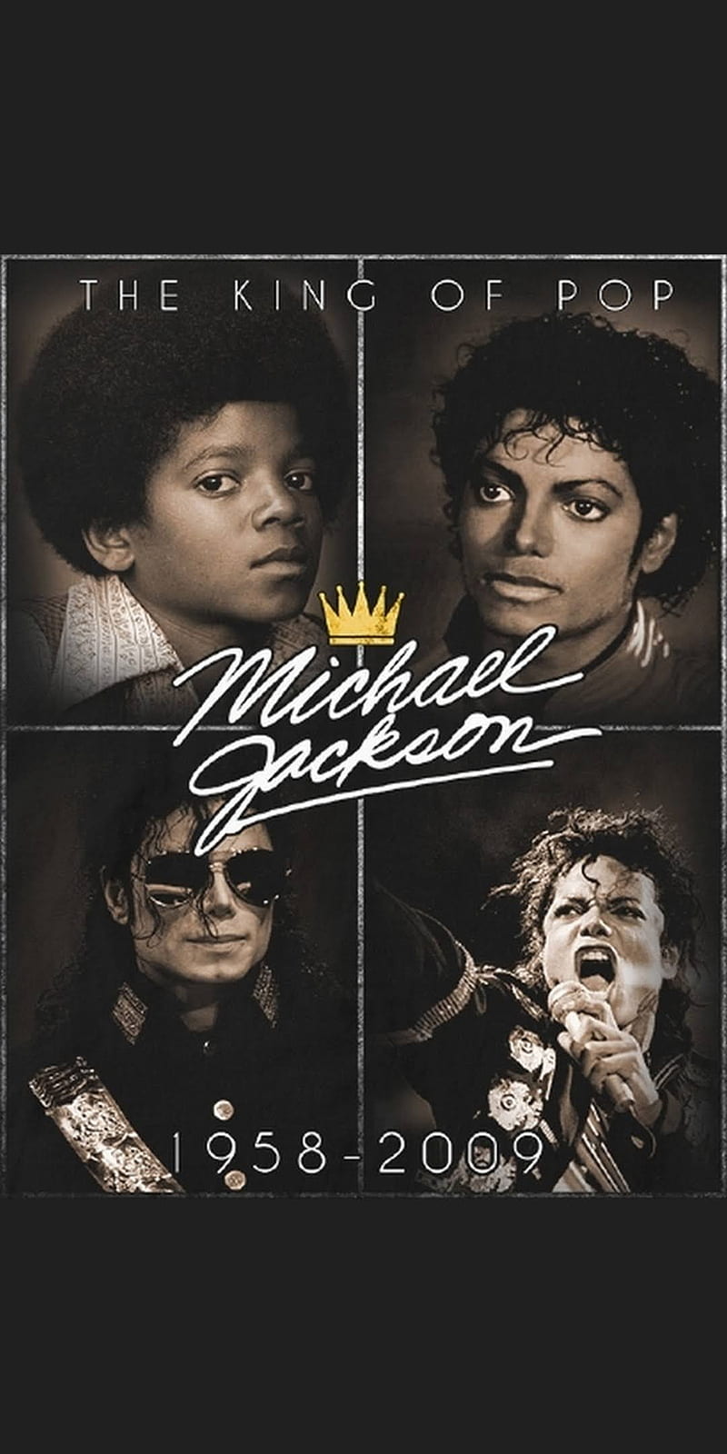 A poster of Michael Jackson's face and name with the years 1958-2009. - Michael Jackson