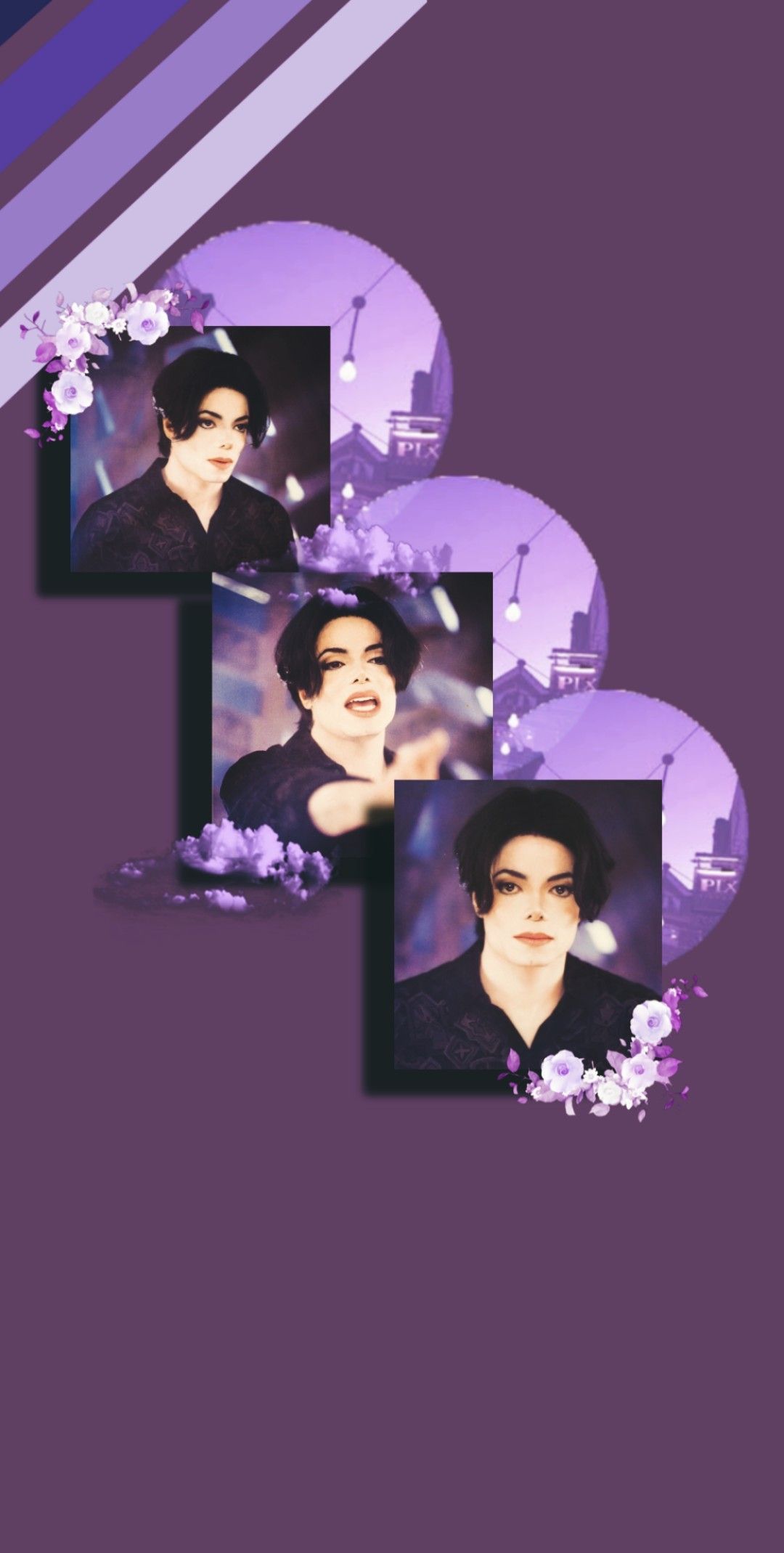 A purple background with three pictures of people - Michael Jackson