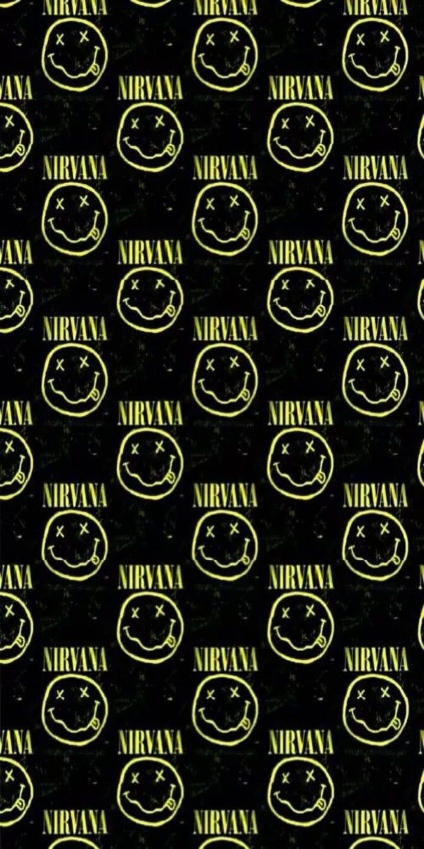 A pattern of smiley faces on black background - Nirvana