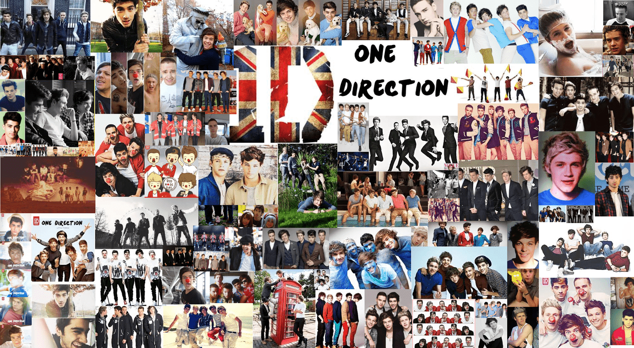 Collage of pictures of One Direction, a boy band from the UK. - One Direction