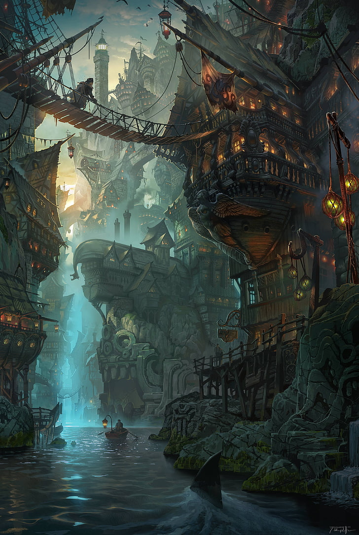 A painting of an old city with water - Pirate