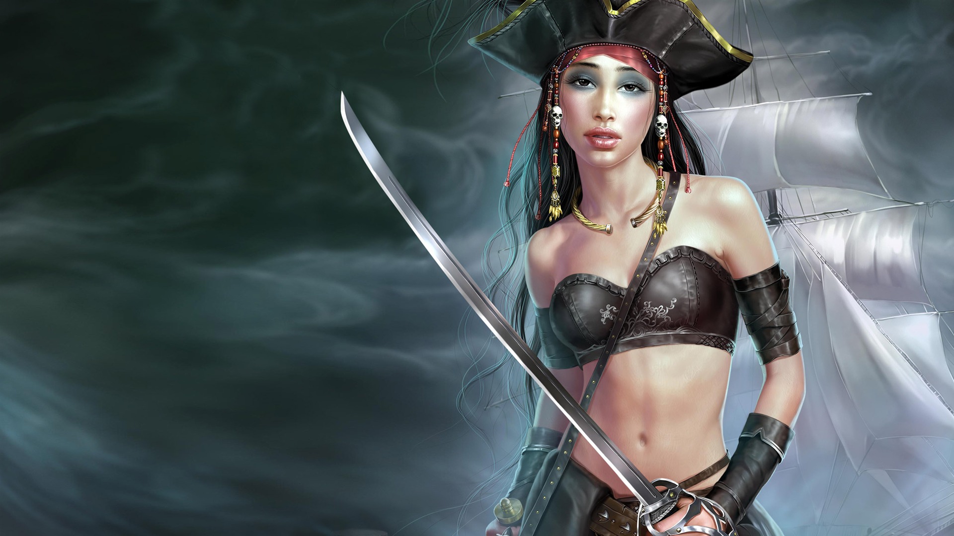 female pirate myth of aesthetic CG illustration wallpaper