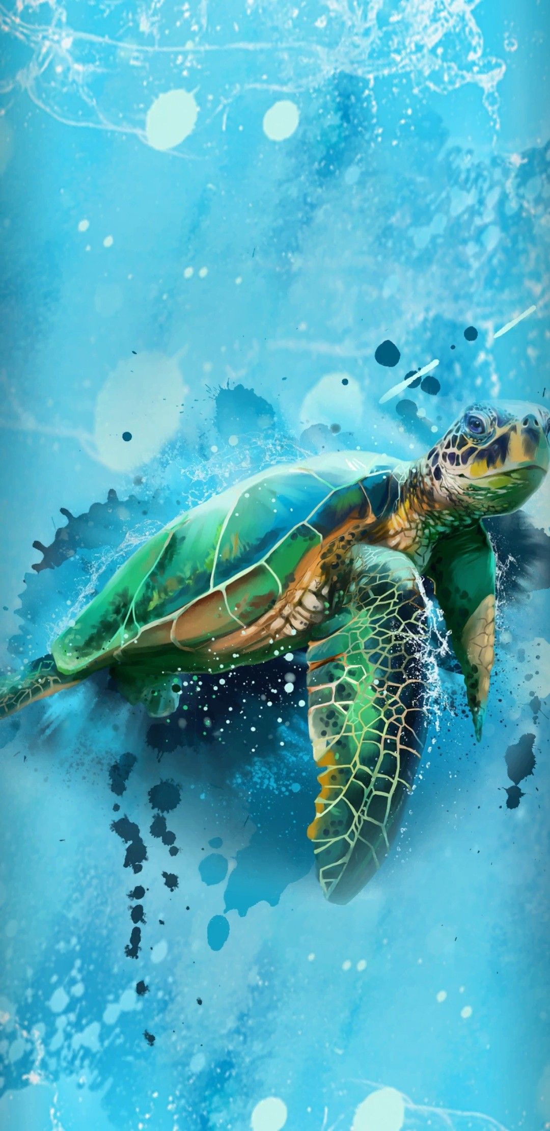 A painting of a turtle swimming in the ocean - Sea turtle