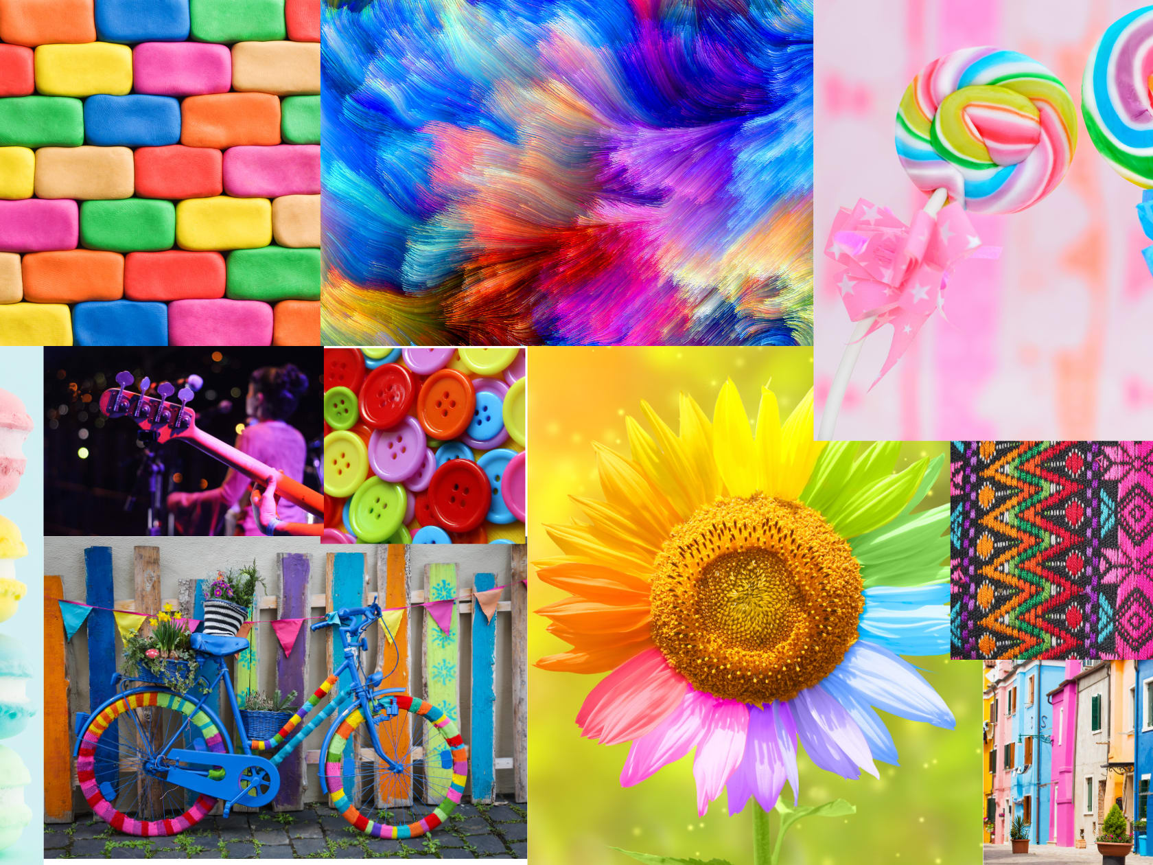 A collage of pictures with bright colors - Wedding