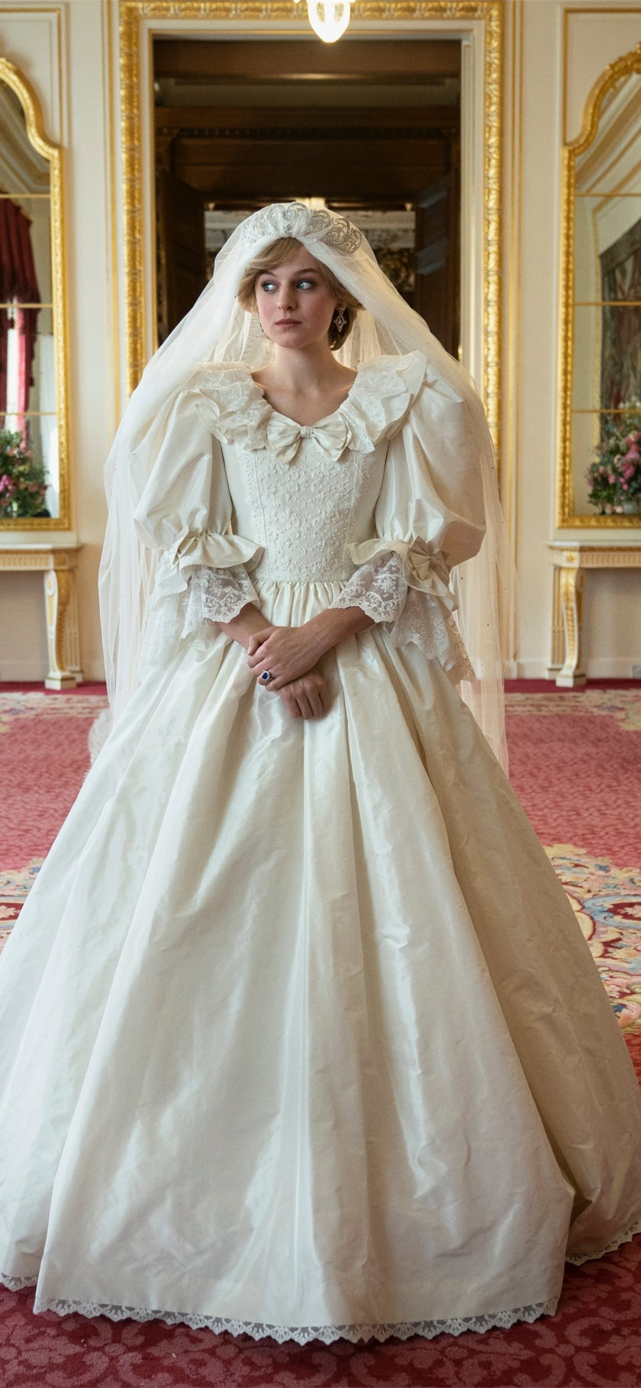 Emma Corrin as Princess Diana Wedding in The Crown. iPhone Wallpaper Free Download