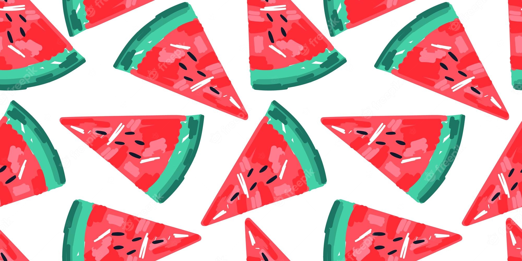 Premium Vector. Seamless pattern with watermelons hand drawn watermelon slices endless wallpaper cute fruit backdrop