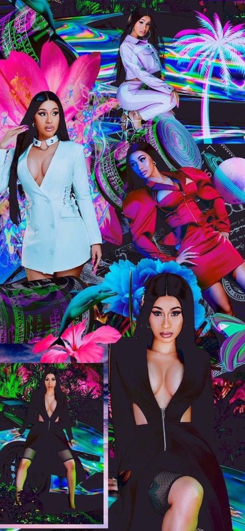 A collage of pictures with different colors and styles - Cardi B