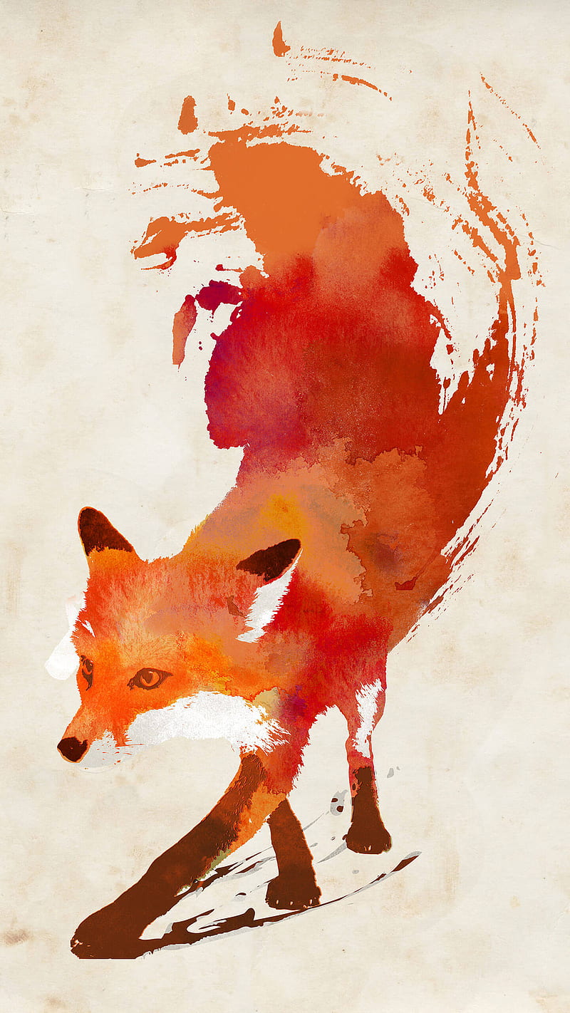 Fox art, animal, orange, paint, HD phone wallpaper