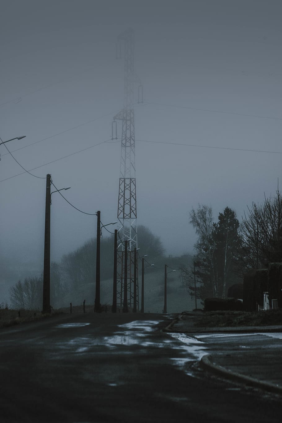 HD wallpaper: misty, rain, fog, cloudy, clouds, water, wallpaper, electricity pylon