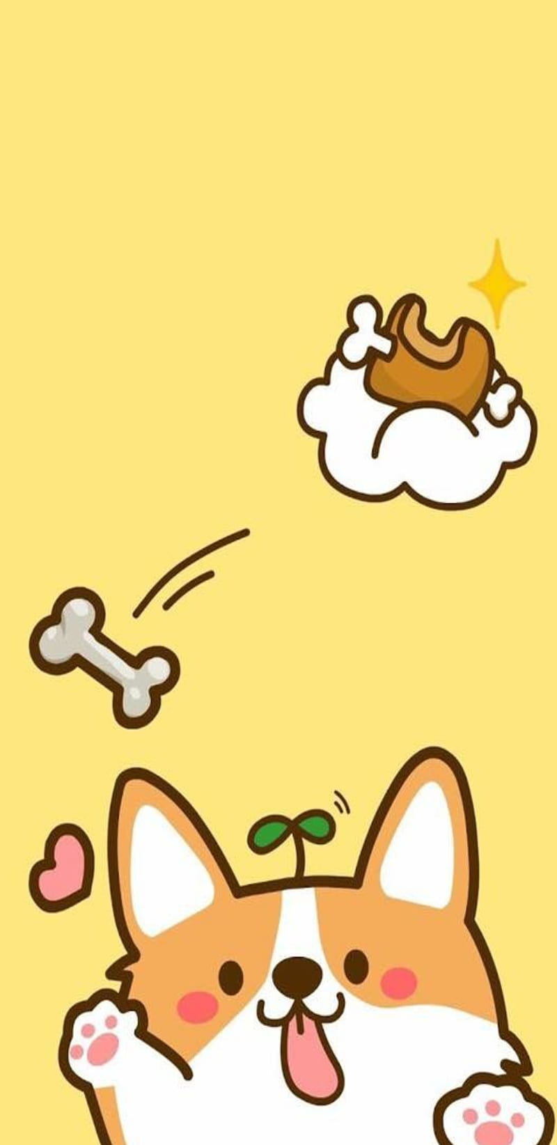 CorgiCartoon, bone, cartoon, cloud, corgi, heart, theme, yellow, HD phone wallpaper