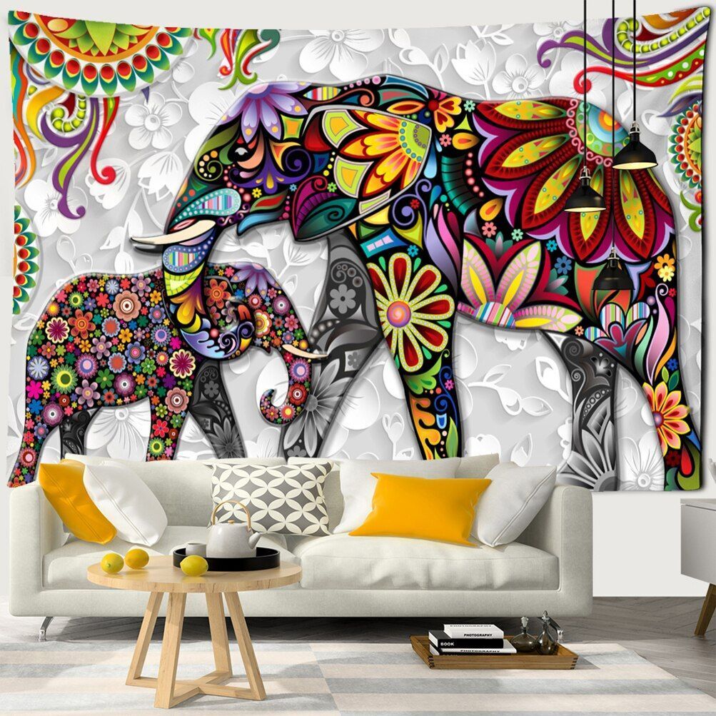 Tapestry 3D Print Elephant India Mandala Budden Style Aesthetic Wall Hanging Art