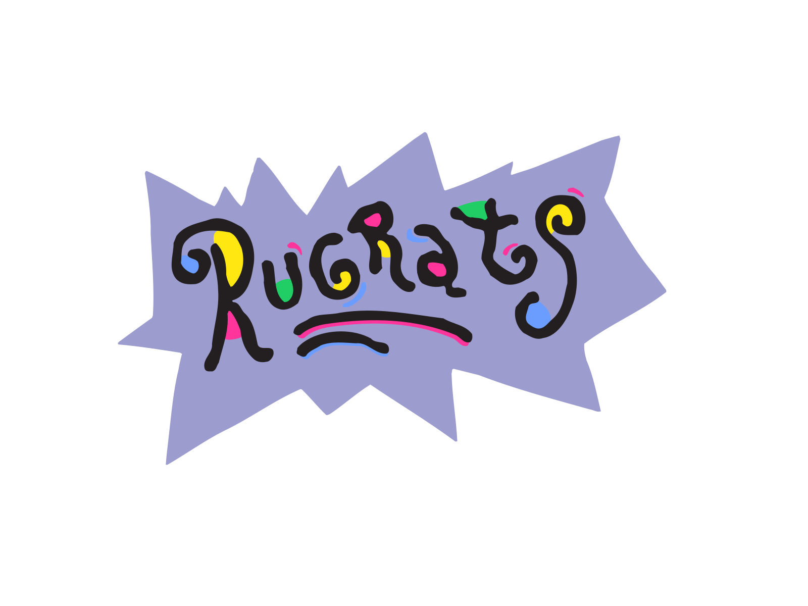 A purple background with the word ruggats written in colorful letters - Rugrats