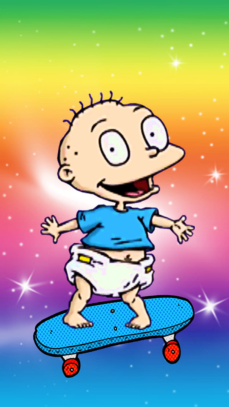 A cartoon character is riding on top of skateboard - Rugrats