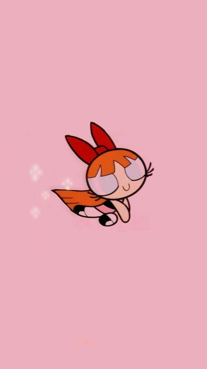 Powerpuff girls, Blossom in the air, pink background - The Powerpuff Girls