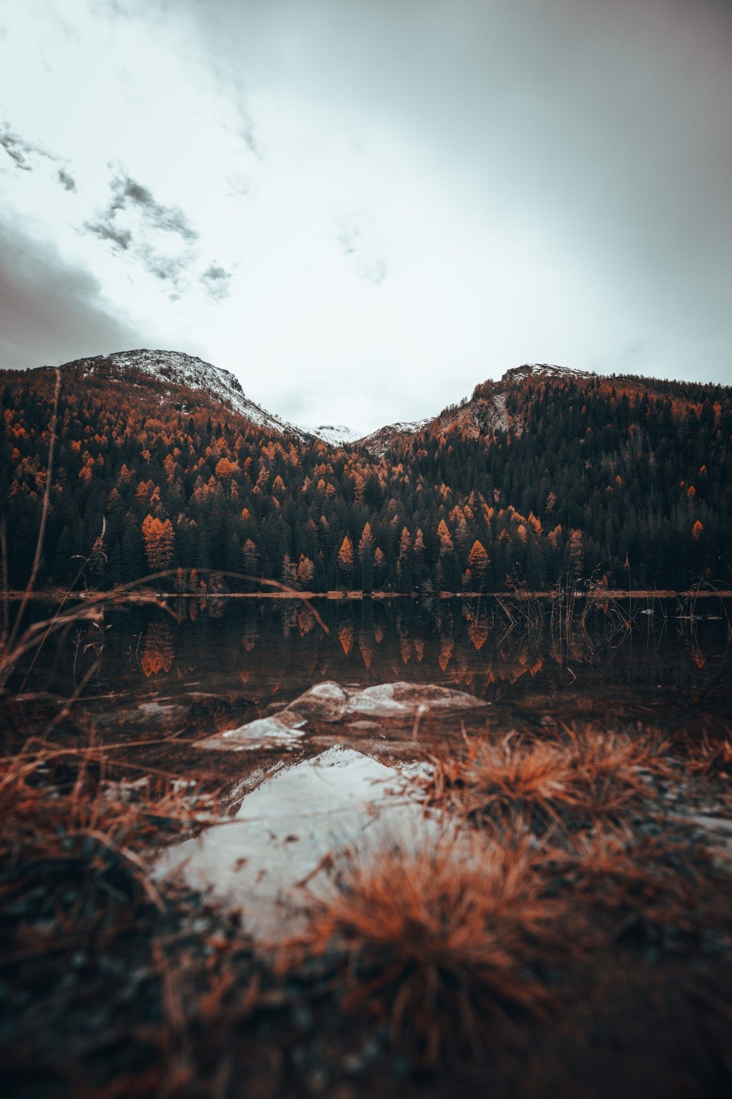 A lake in the mountains with a cloudy sky - Fall, cute fall, lake