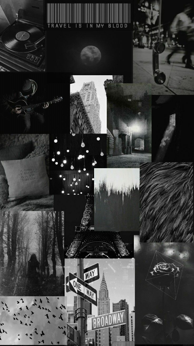 A black and white collage of pictures - Dark, black