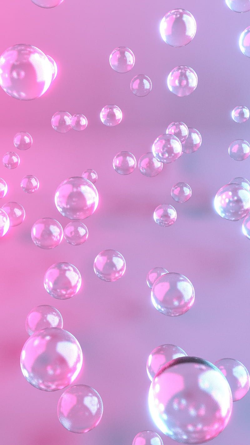 Glass Bubbles, 3D, 3D design, balls, material, pastel color, pink, render, HD phone wallpaper