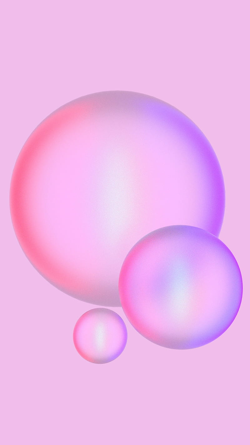 A phone wallpaper of three pink and purple bubbles on a pink background - Bubbles