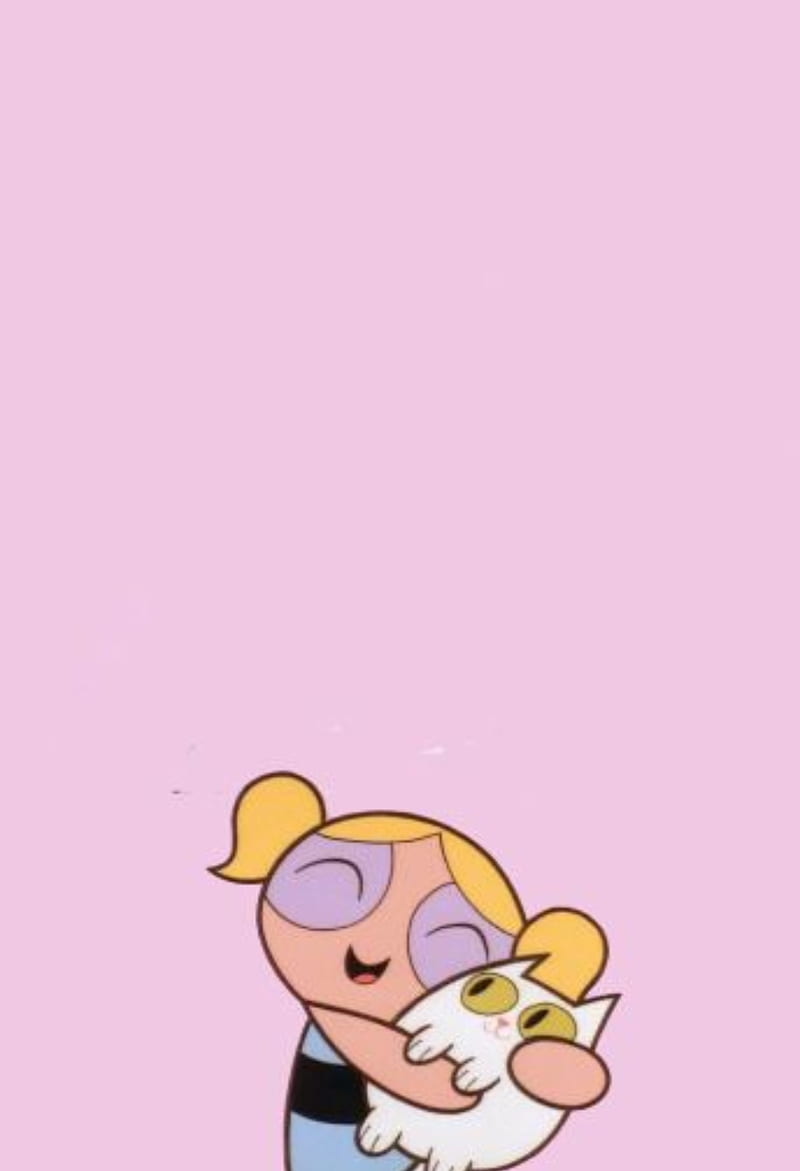 Bubbles, powerpuffgirls, cute, cat, kitty, pink, HD phone wallpaper