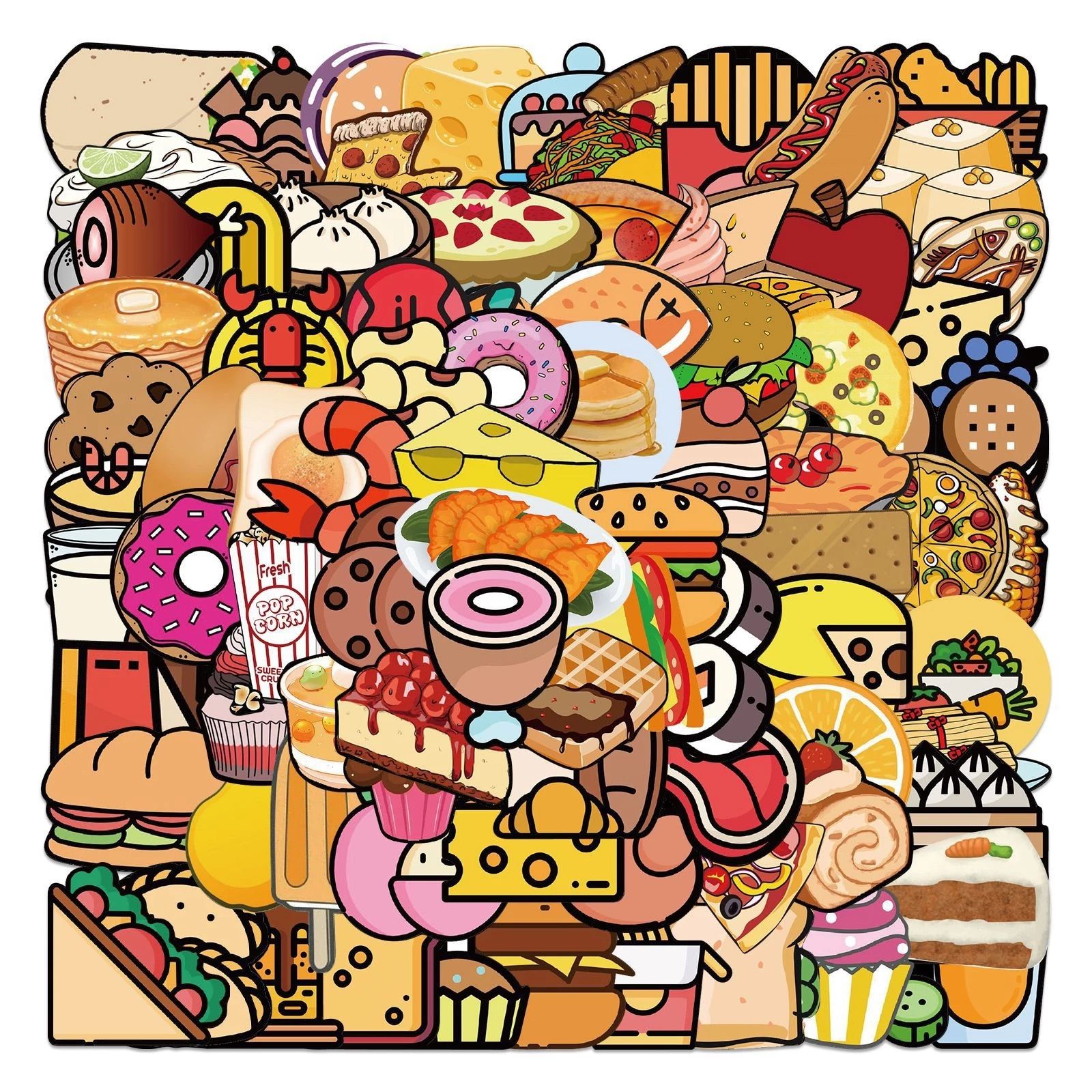 A cartoon drawing of a lot of food. - Foodie