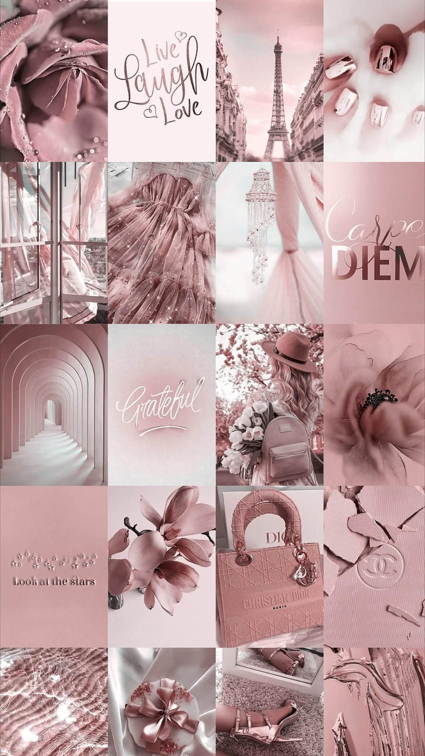Aesthetic collage of rose gold and pink photos. - Champagne