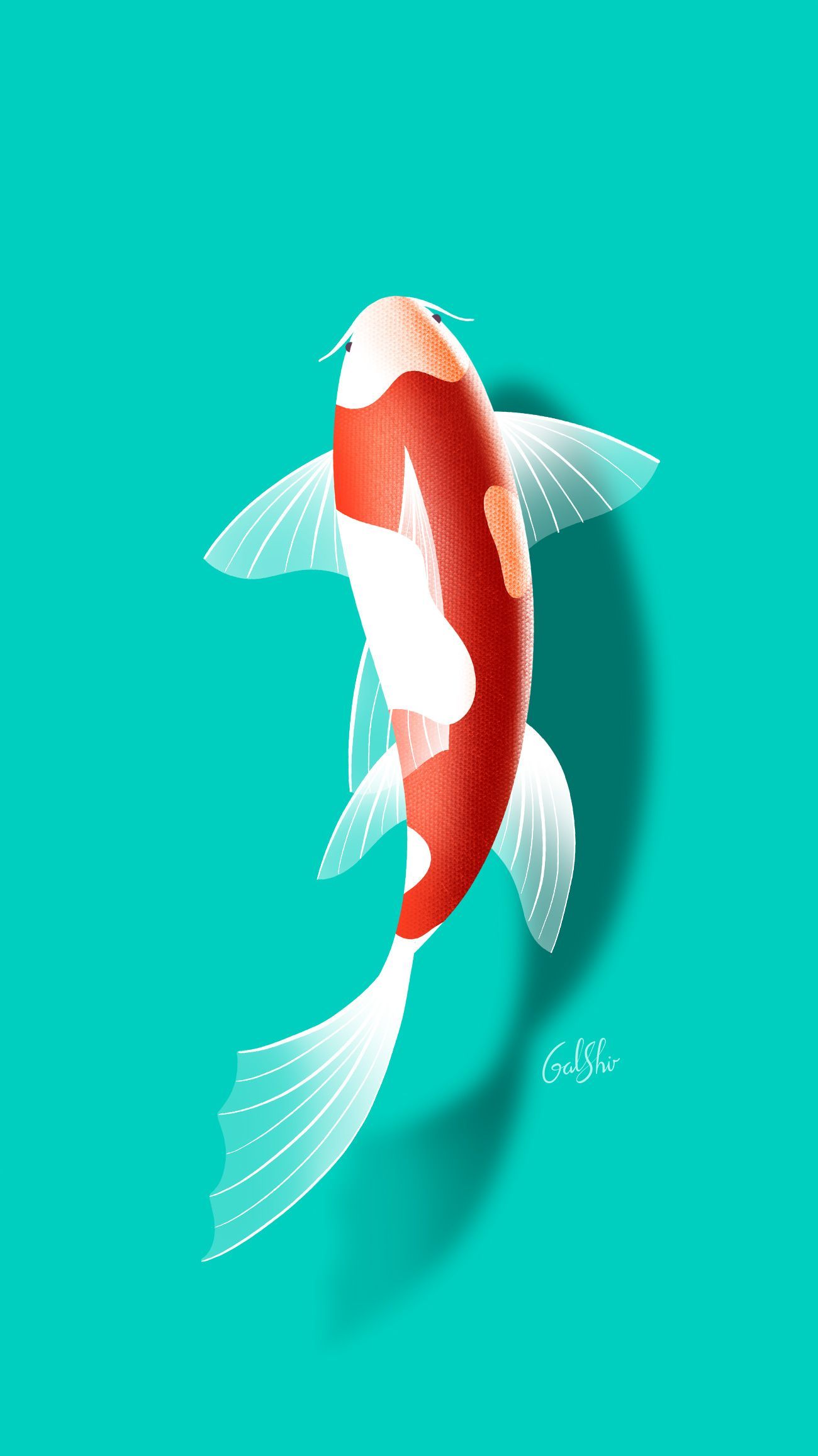A digital painting of a koi fish on a blue background - Koi fish