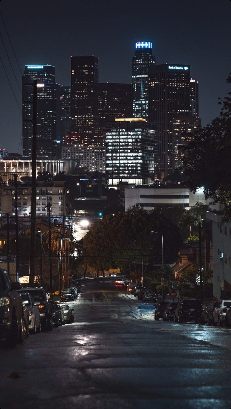Los Angeles, black, city, cubs, dark, los angeles, modern, night, world, HD phone wallpaper