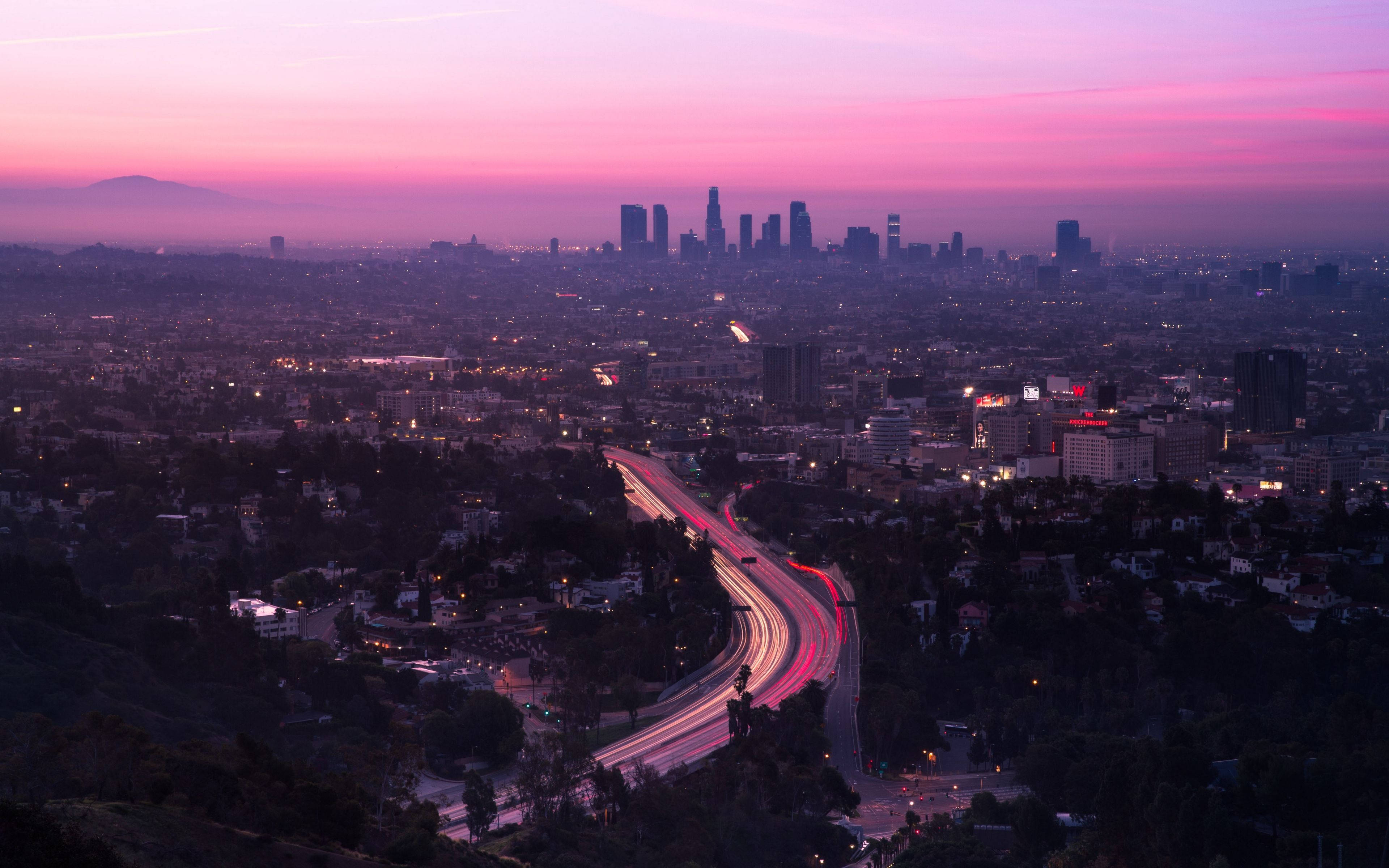A pink and purple sunset over the city of Los Angeles - Los Angeles