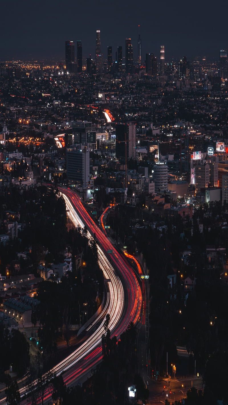 Los Angeles Skyline, city, night, skyline, travel, HD phone wallpaper