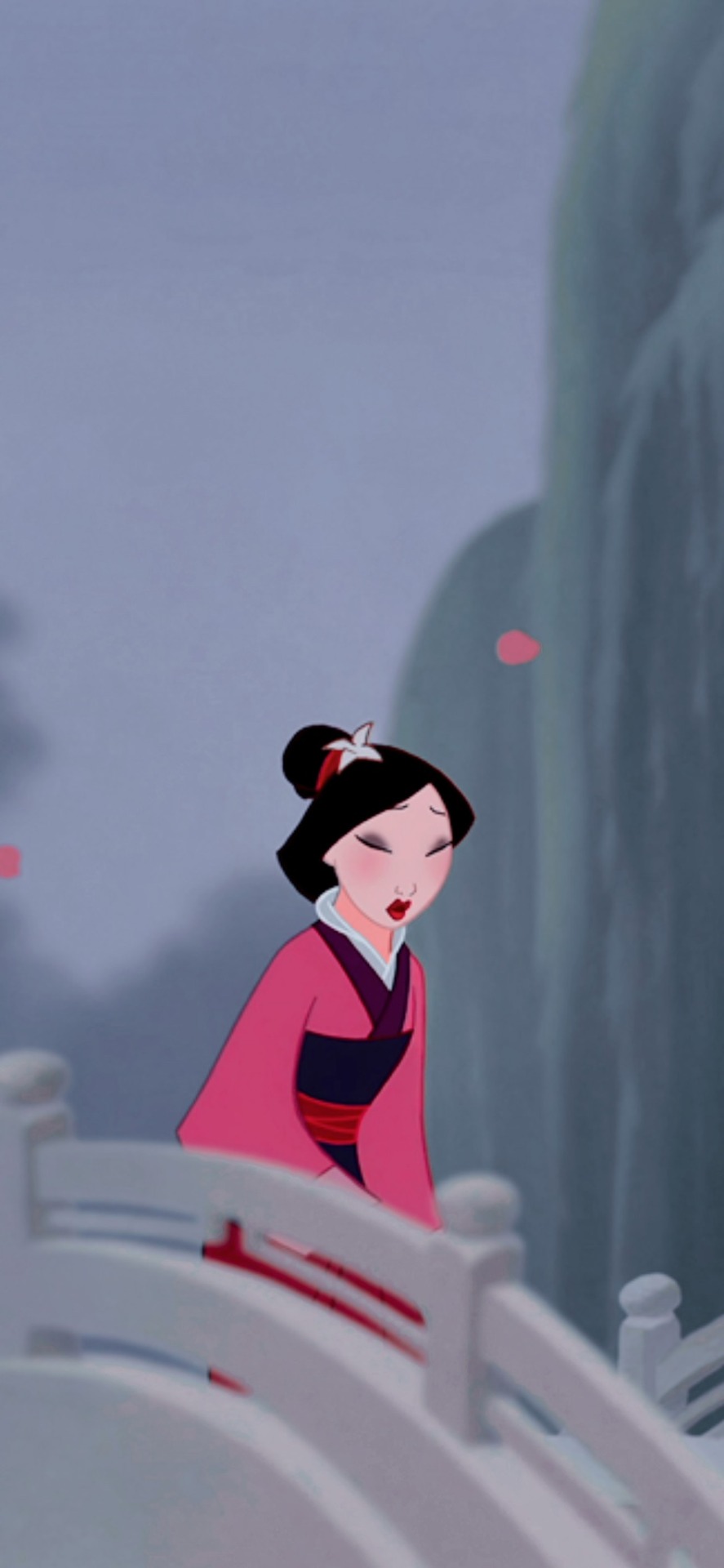 A cartoon character is standing on the bridge - Mulan