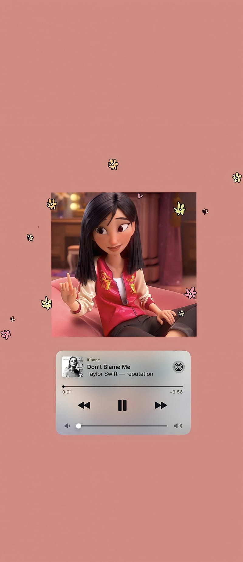 A phone wallpaper of Mushu from Mulan sitting in front of a music player. - Mulan