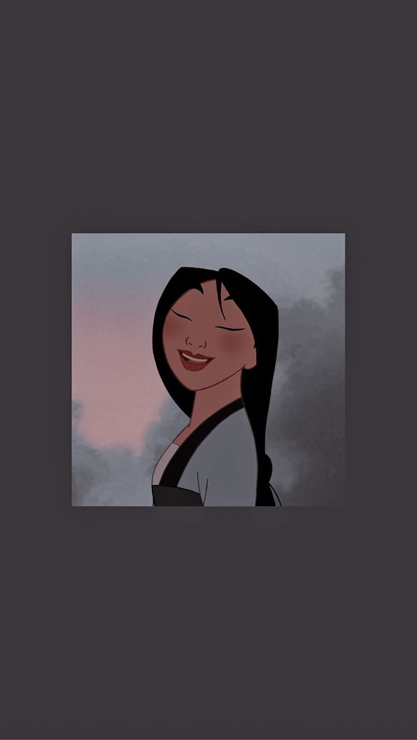 Iphone wallpaper of Mulan from Disney's Mulan with a pink and grey sky in the background - Mulan