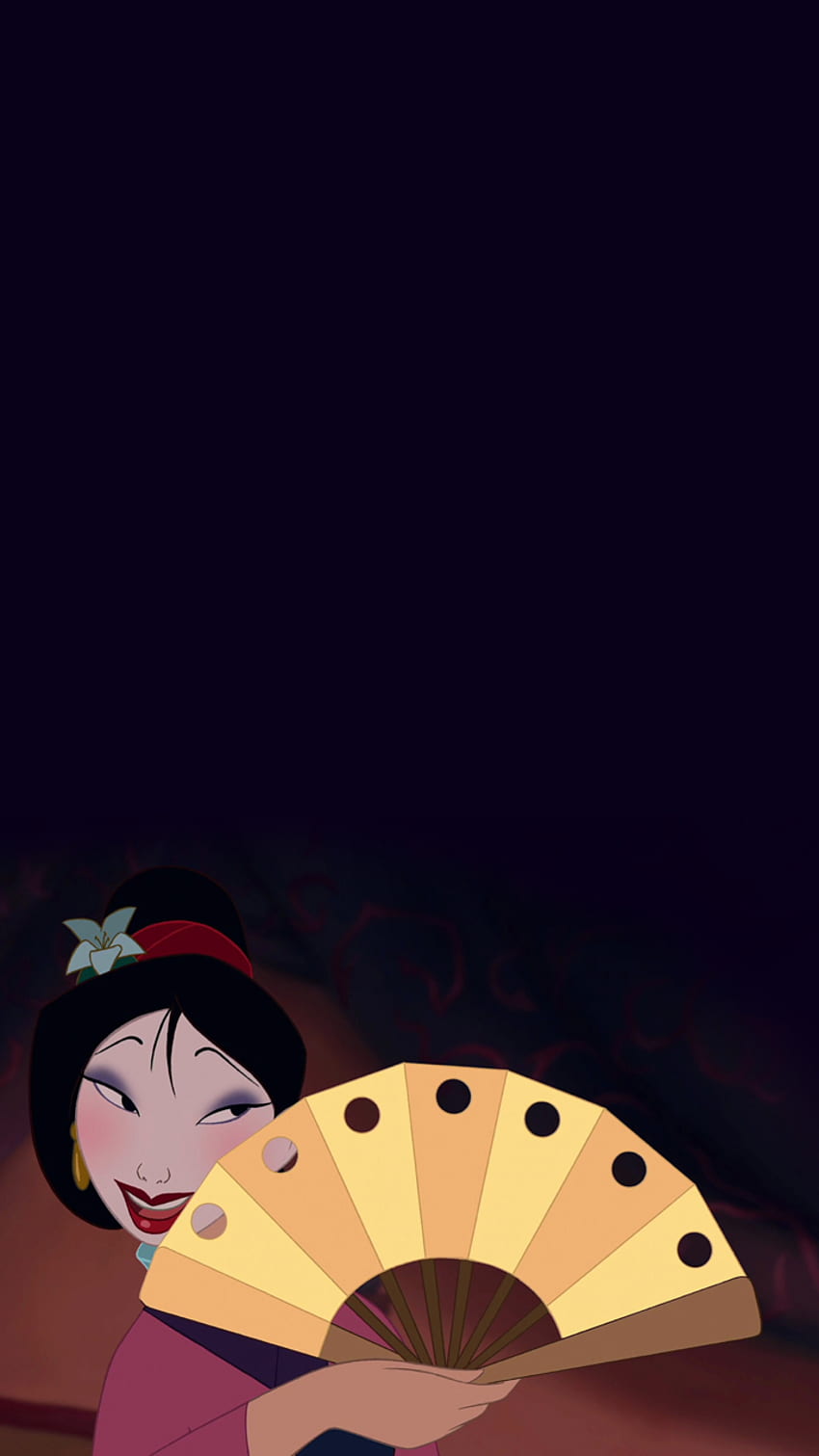 Mulan from Disney's Mulan animated movie holding a yellow fan. - Mulan