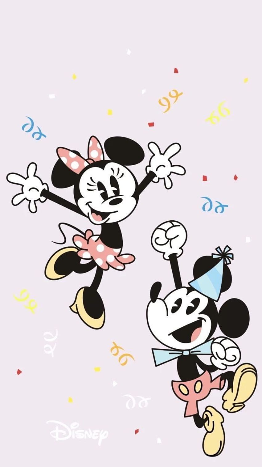 A cartoon of mickey and minnie mouse with confetti - Minnie Mouse, Mickey Mouse