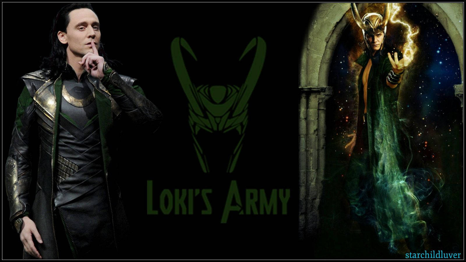 Loki's army logo with loki and his sister, the goddess of magic, in the background - Loki