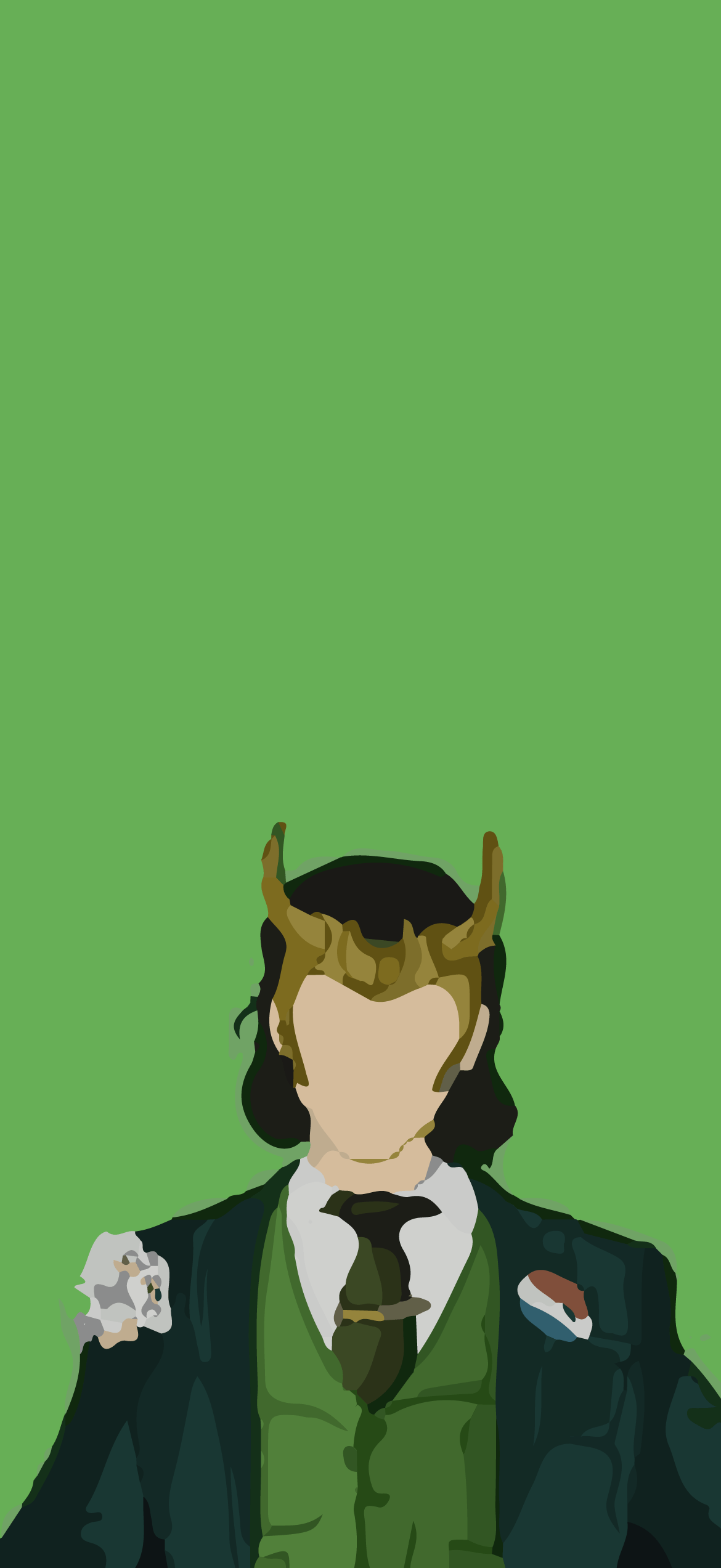 A man with horns and tie on green background - Loki