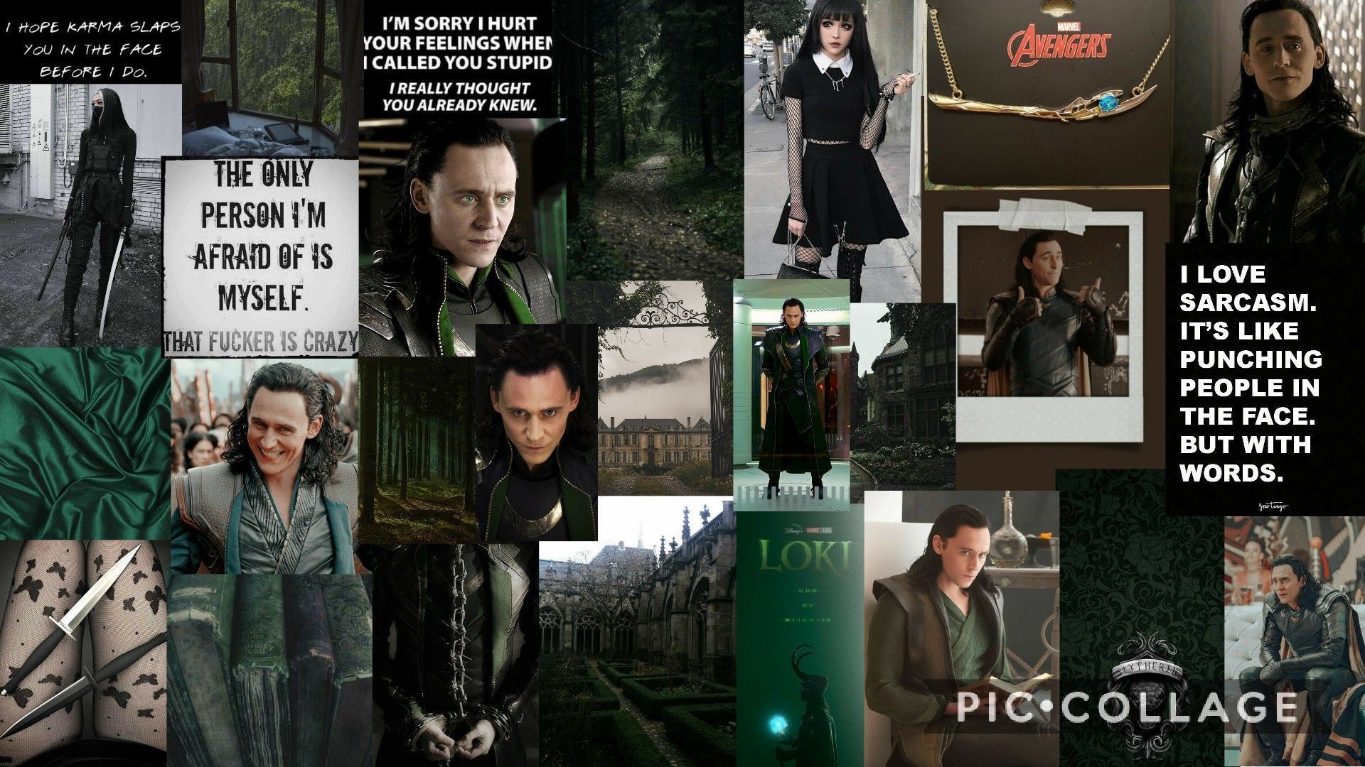 A collage of pictures with captions - Loki