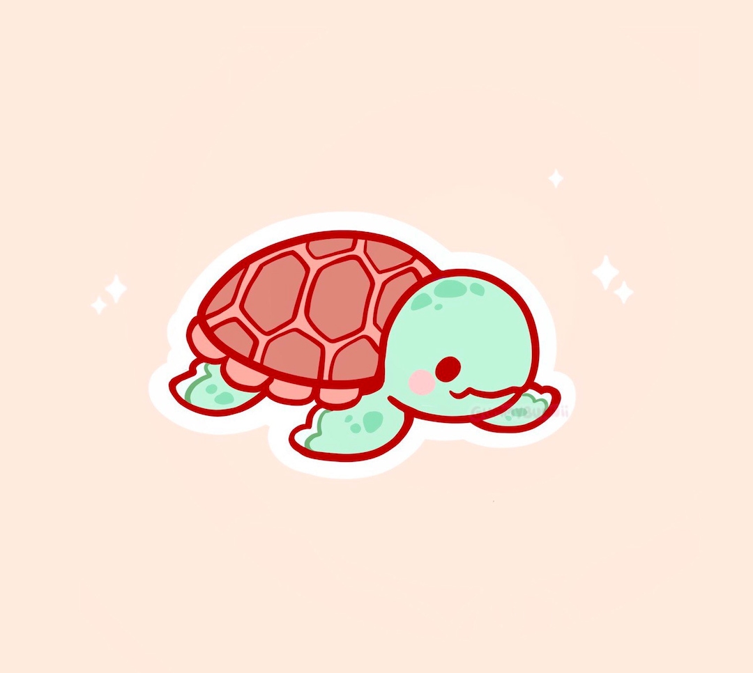A cute little turtle sticker on an orange background - Turtle