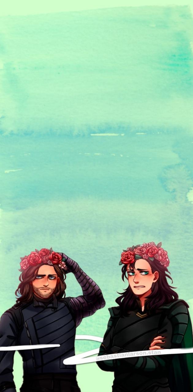 Two people with flowers in their hair - Loki