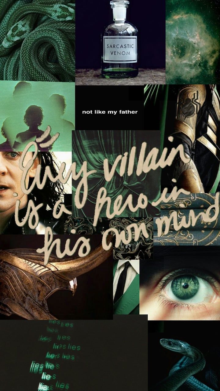 A collage of images with green and black - Loki