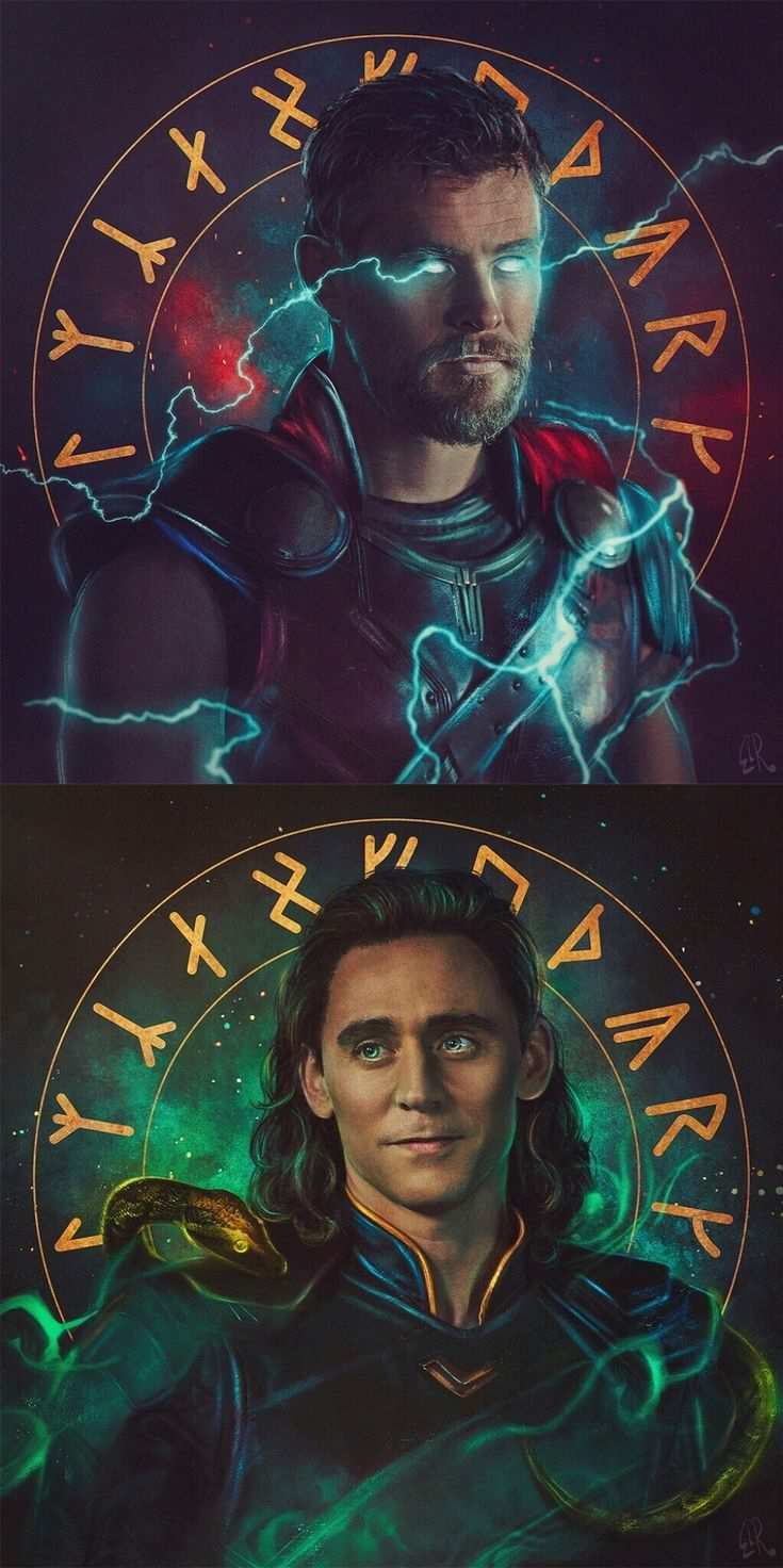 The avengers, Thor and Loki, in a collage. - Loki, Thor
